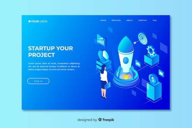 Free vector startup landing page template