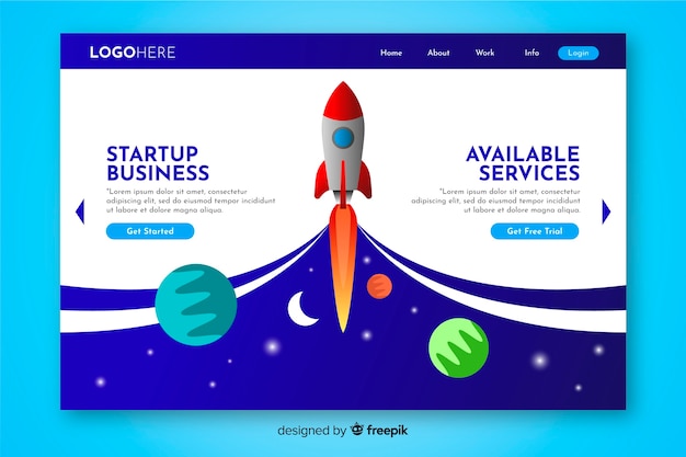 Startup landing page with a rocket