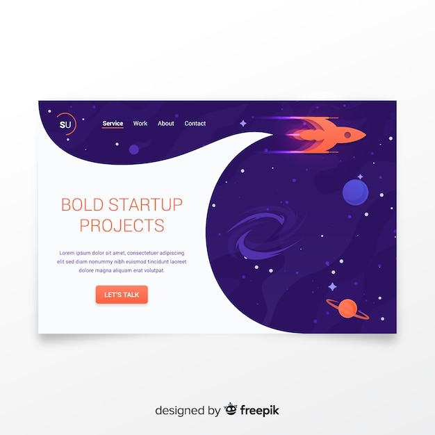 Startup landing page with a rocket