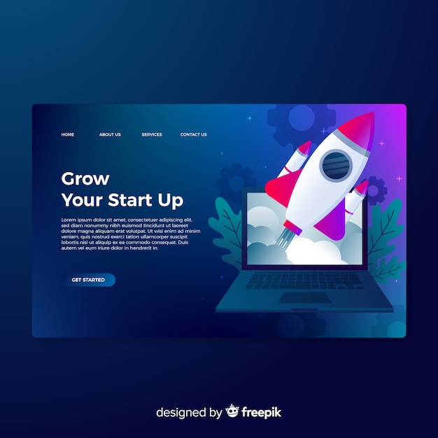 Free vector startup landing page with a rocket