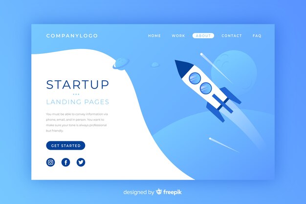 Startup landing page