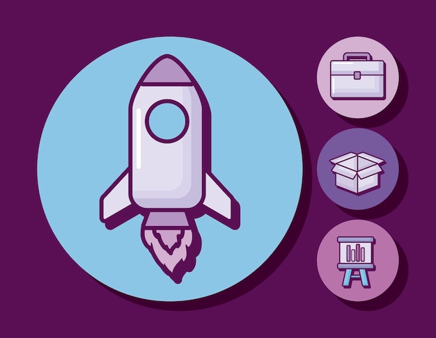 Startup rocket with business icons