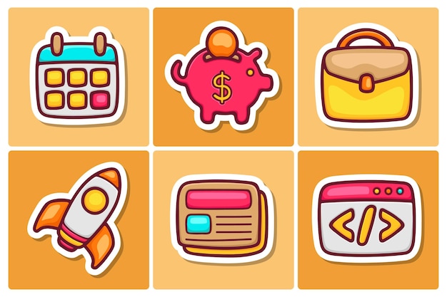 Free vector startup sticker icons doodle coloring vector