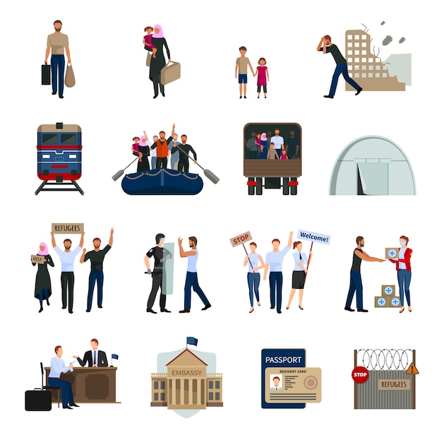 Free vector stateless refugees flat icons set