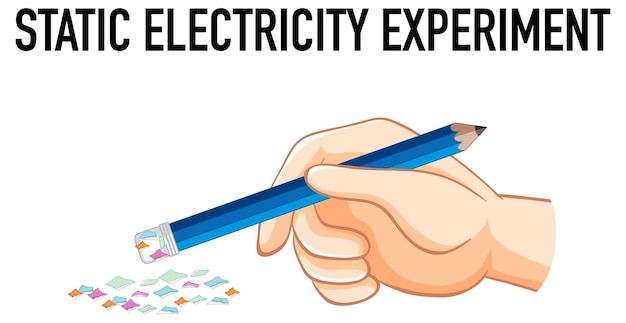 Vettore gratuito esperimento di elettricità statica con matita e pezzi di carta