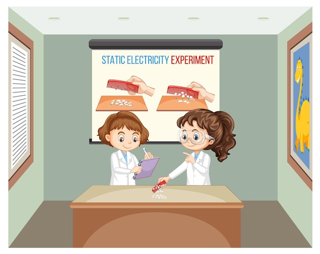 Vettore gratuito elettricità statica con l'esperimento scientifico del pettine per capelli