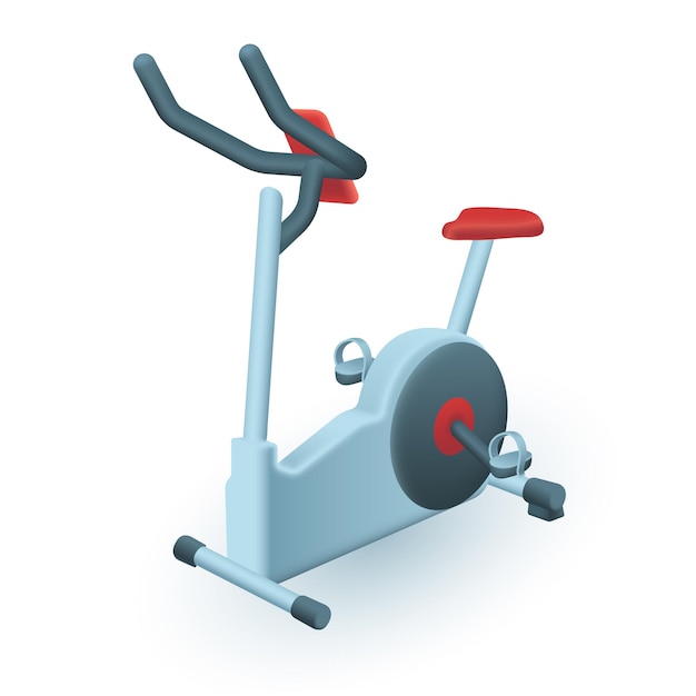 Free vector stationary bike 3d vector illustration. gym equipment for fitness and cycling training in cartoon style isolated on white background. sport, hobby, workout concept