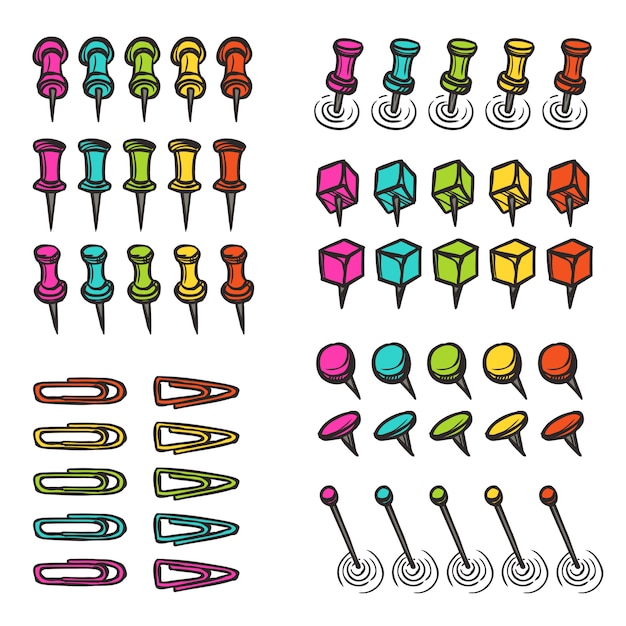 Free vector stationary navigation push pins pictograms collection