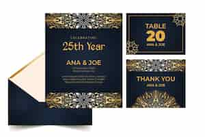 Free vector stationery collection for twenty-five years anniversary