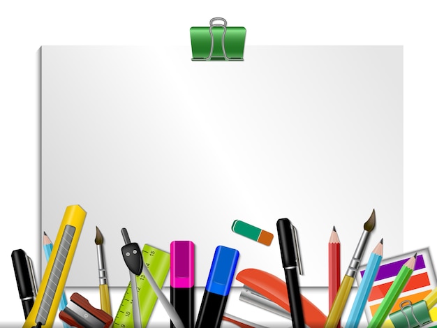 Бесплатное векторное изображение Канцтовары цветные с пустой страницей