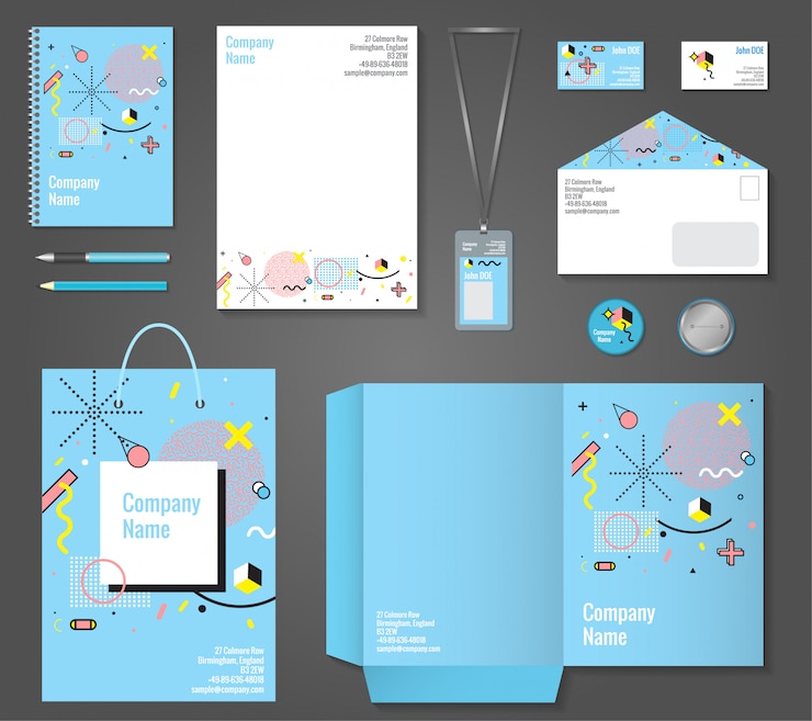 Free Vector stationery corporate identity memphis style