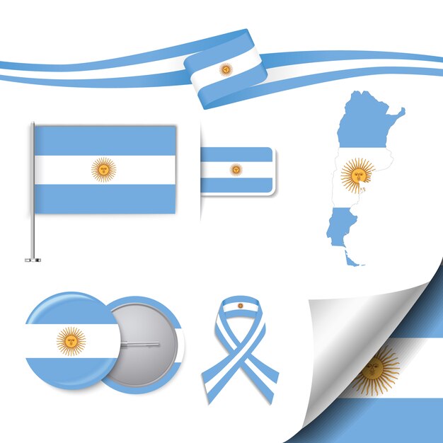 アルゼンチンデザインの旗が付いたステーショナリー要素コレクション