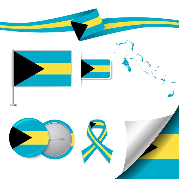 バハマのデザインの旗のステーショナリー要素コレクション