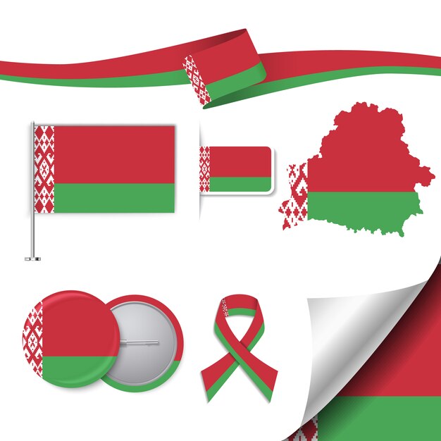 Stationery elements collection with the flag of belarus design