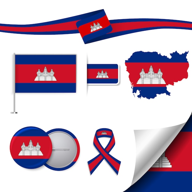 Free vector stationery elements collection with the flag of cambodia design