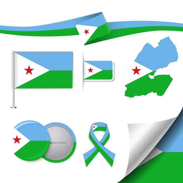 Stationery elements collection with the flag of djibouti design