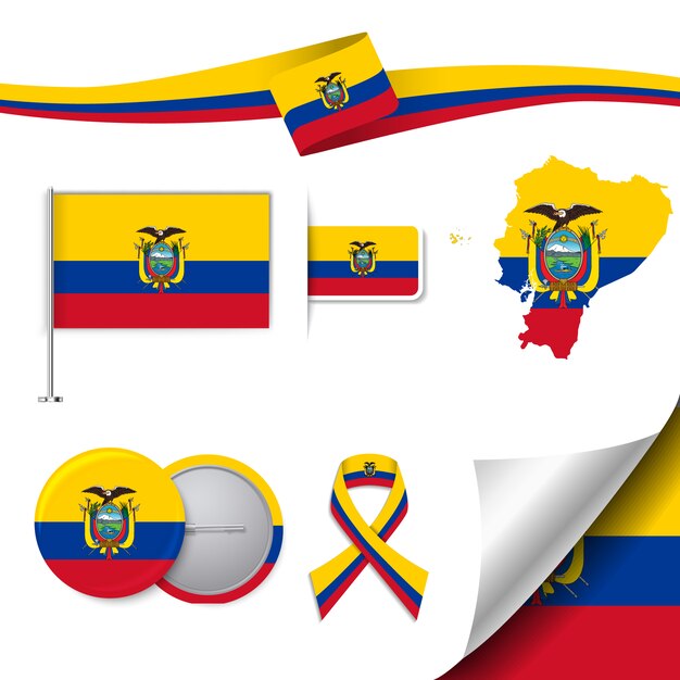 Stationery elements collection with the flag of ecuador design