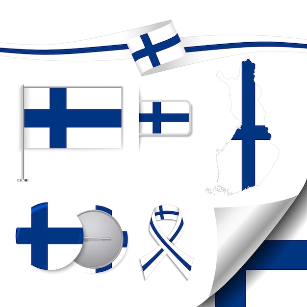 Stationery elements collection with the flag of finland design