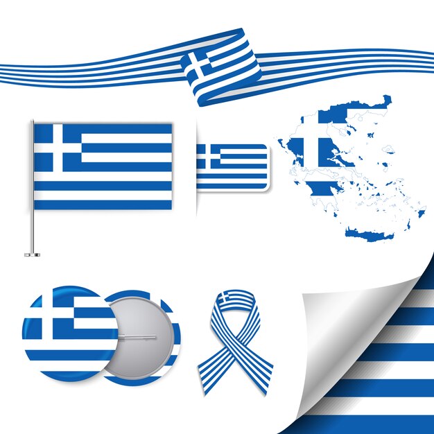 그리스 디자인의 국기와 편지지 요소 컬렉션