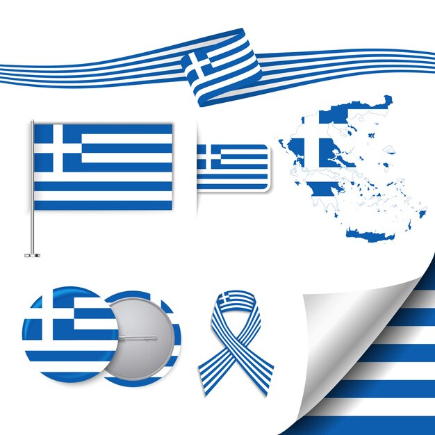 Stationery elements collection with the flag of greece design