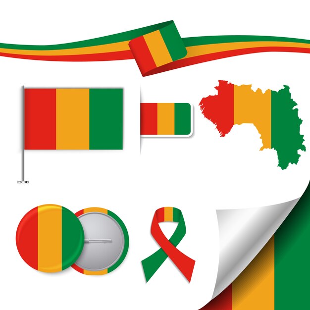 기니 디자인의 국기와 편지지 요소 컬렉션