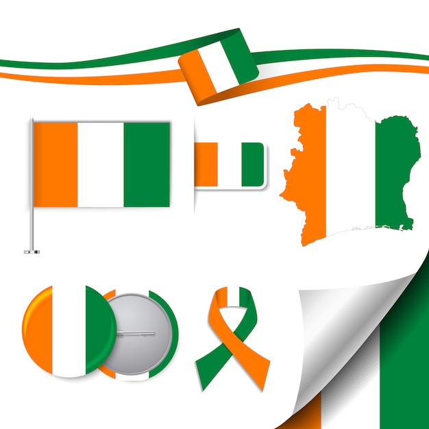 Free vector stationery elements collection with the flag of ivory coast design