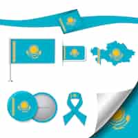 Vettore gratuito collezione di elementi di cancelleria con la bandiera del design kazakistan