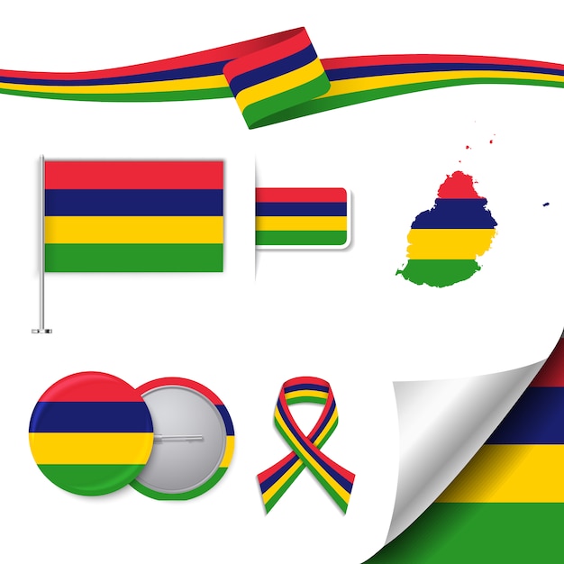 Stationery elements collection with the flag of mauritius design