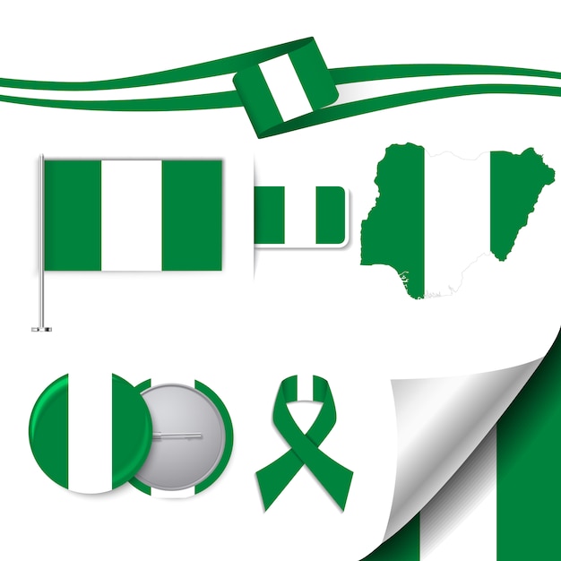 Vettore gratuito collezione di elementi di cancelleria con la bandiera della nigeria design