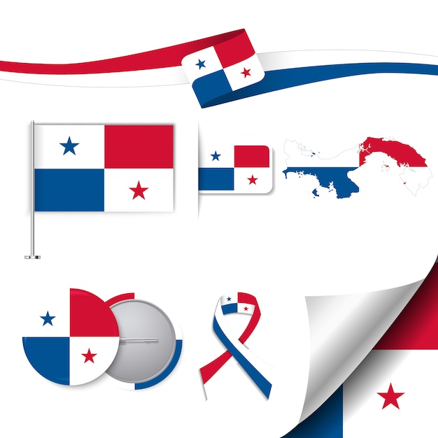 Коллекция канцелярских элементов с флагом панамского дизайна