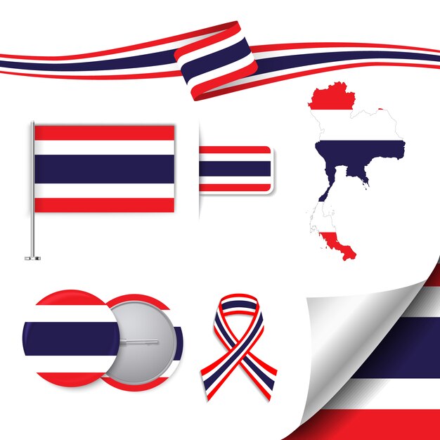 Stationery elements collection with the flag of thailand design