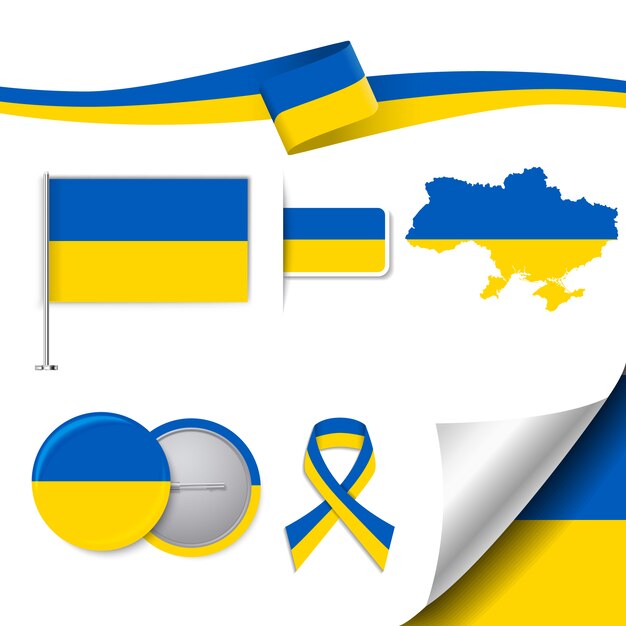 Коллекция канцелярских элементов с флагом украины