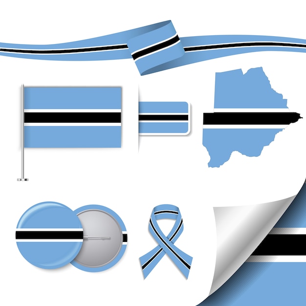Бесплатное векторное изображение Коллекция канцелярских элементов с флагом дизайна ботсваны