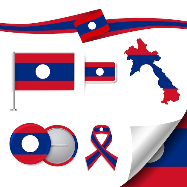 Бесплатное векторное изображение Коллекция канцелярских элементов с флагом лаосского дизайна