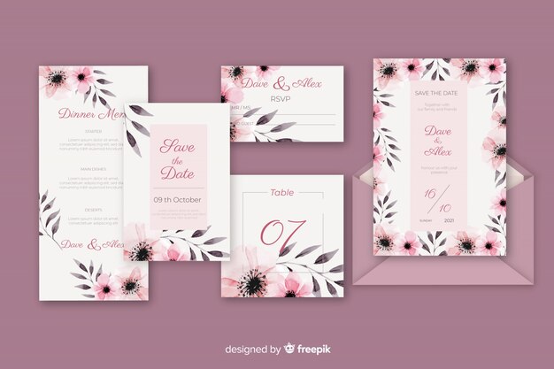 Stationery letter and envelope for wedding in violet shades