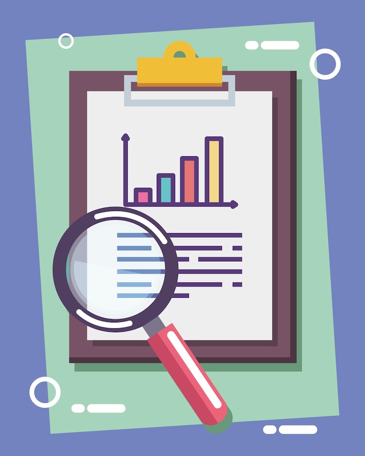 Free Vector statistics in clipboard with magnifying glass