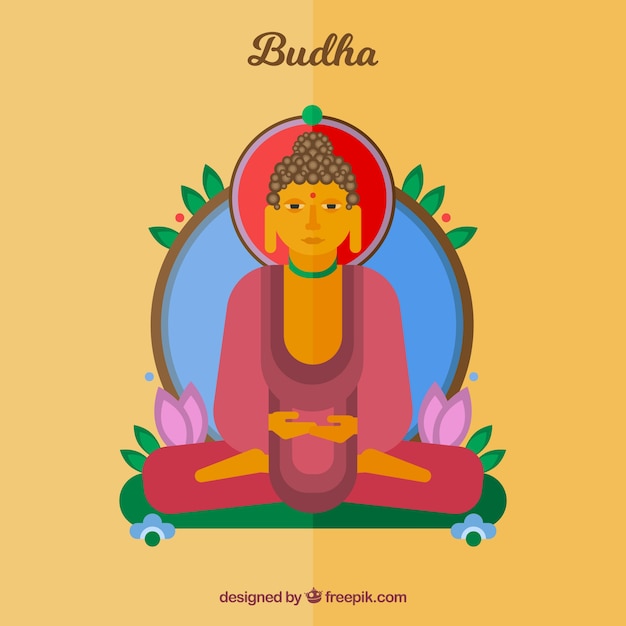 Free vector statue of buddha background in flat style