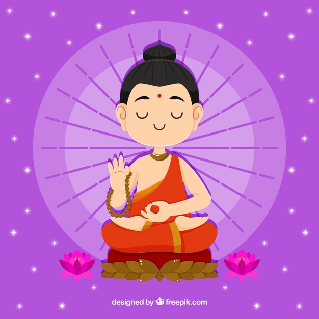 Statue of buddha background in flat style