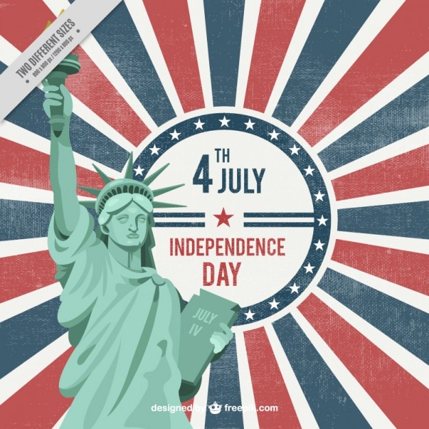 Free Vector statue of liberty on usa flag vintage background