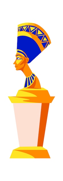 Statue of Nefertiti, queen woman pharaoh of ancient Egypt, cartoon vector illustration