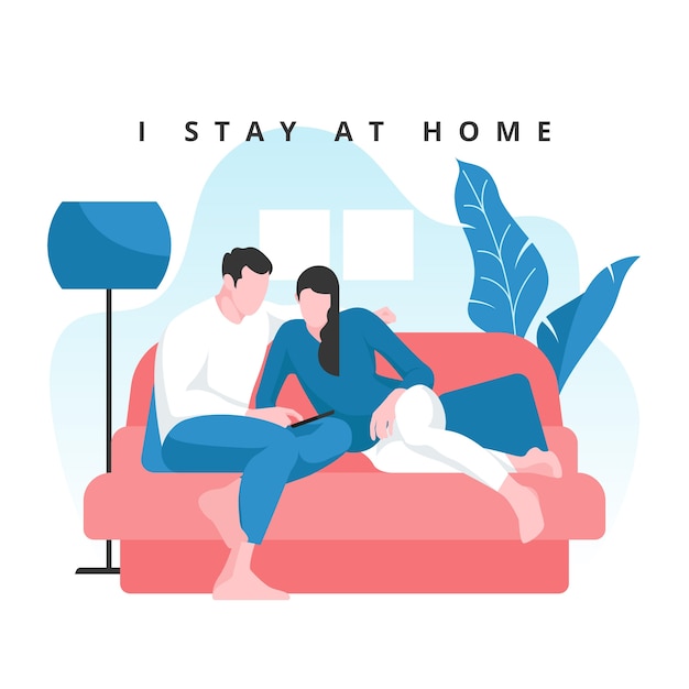 Бесплатное векторное изображение Оставайтесь дома, пара концепции на диване