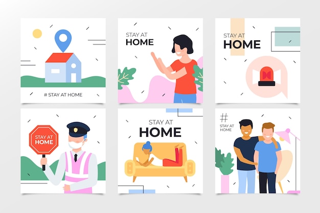 無料ベクター 家にいるinstagramの投稿コレクション
