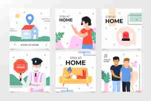 無料ベクター 家にいるinstagramの投稿コレクション