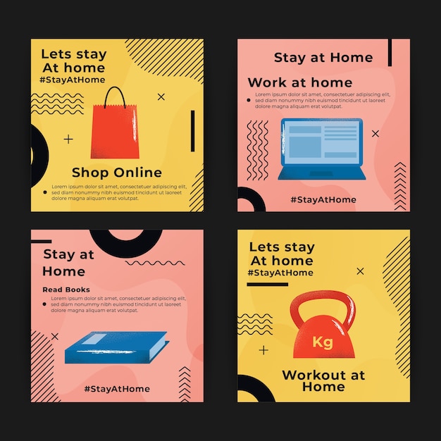 Free vector stay at home event instagram posts collection