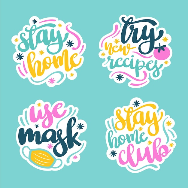 Free vector stay at home stickers set