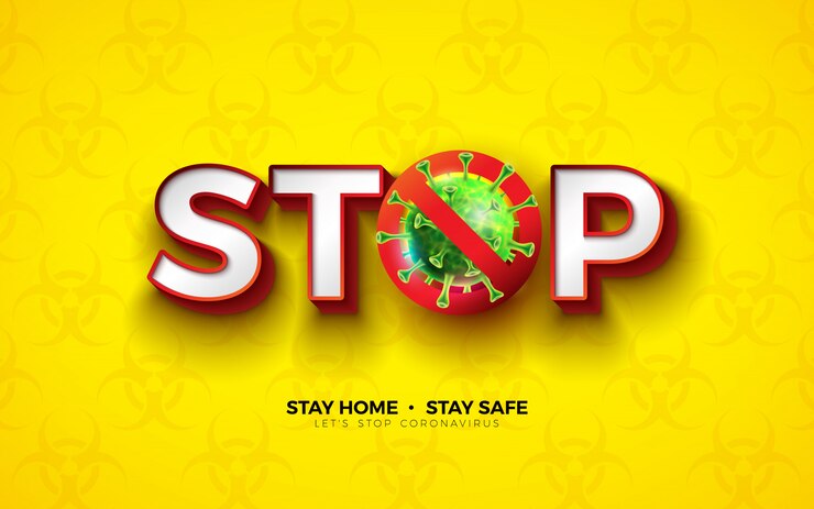 Free Vector stay home. stop coronavirus design with covid-19 virus cell on biological danger symbol