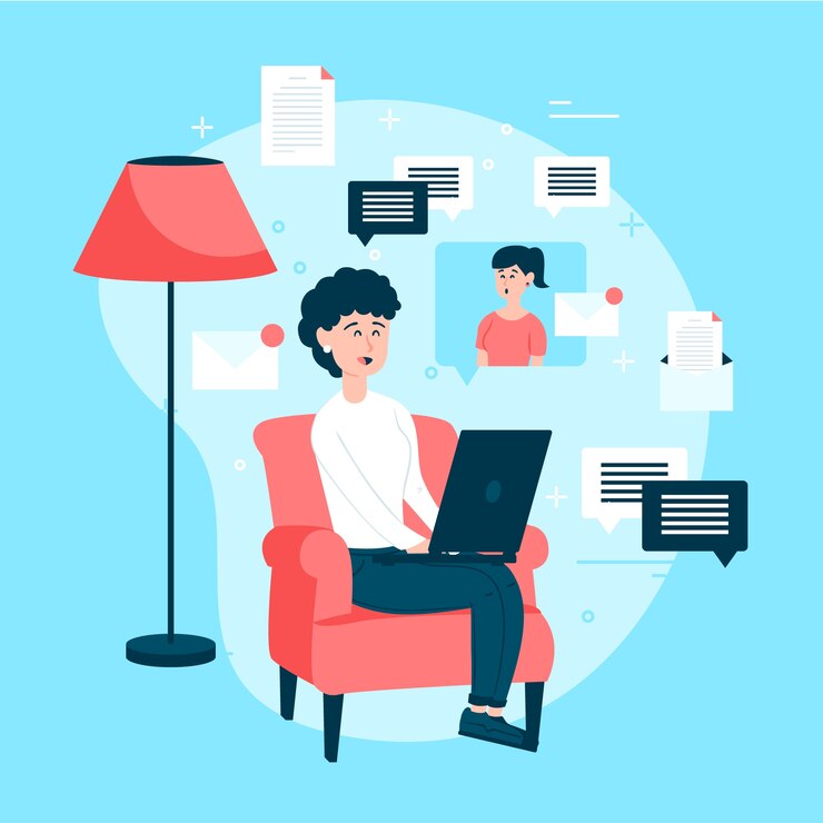 Free Vector stay at home with woman working telecommuting