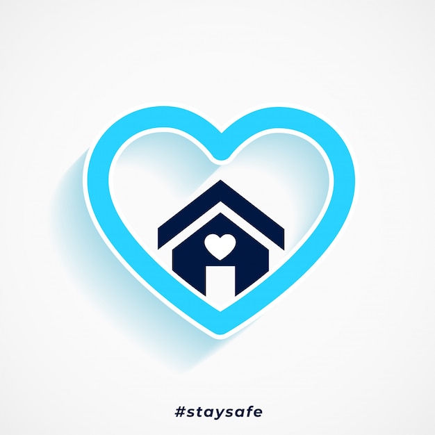 Vettore gratuito stai al sicuro con il cuore blu e il design del poster di casa