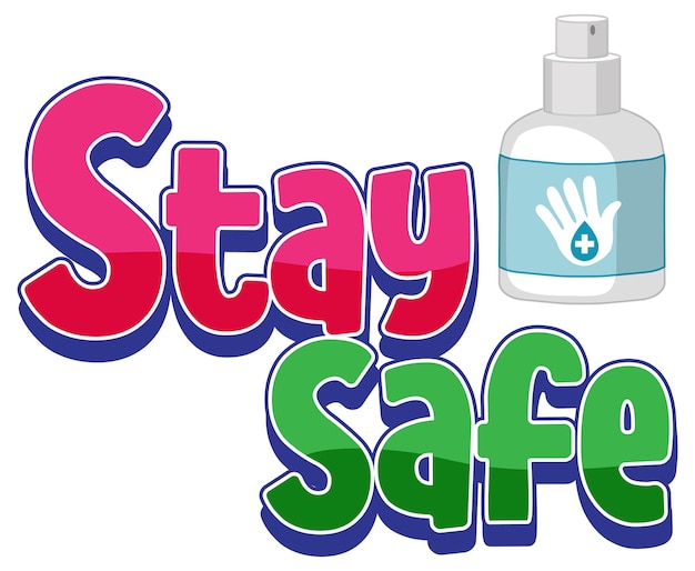 Stay safe font in cartoon style isolated on white background