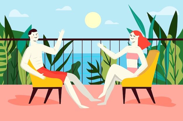 Free vector staycation concept people enjoying a day with sun